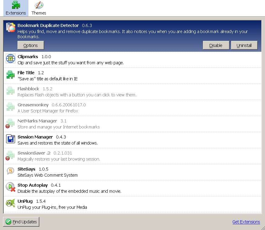 This is the list of my extensions (alt text)