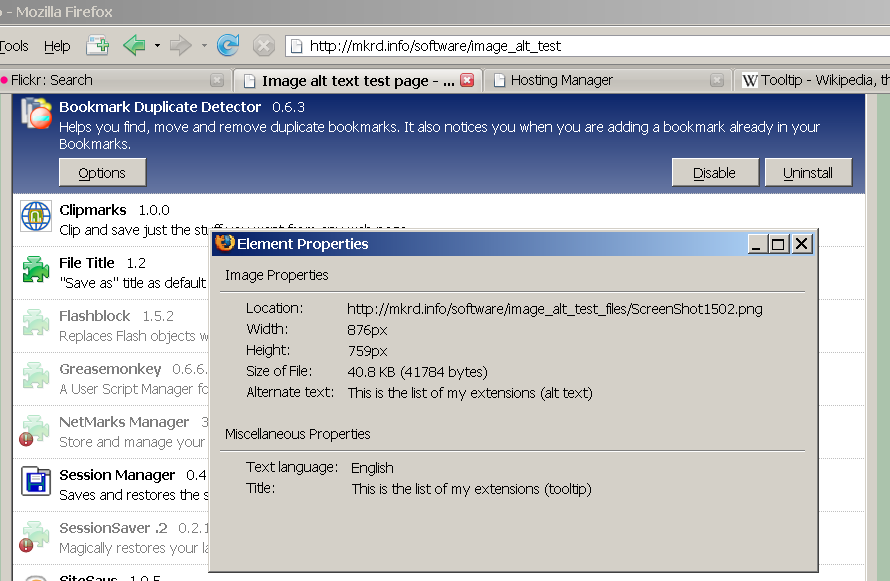 Firefox image Properties window