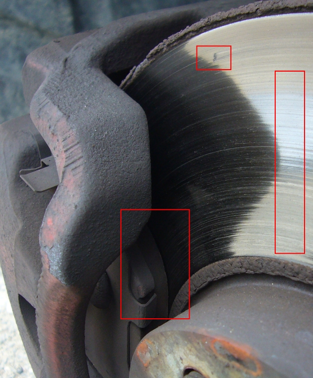 a visual inspection shows a hot spot, acceptable grooving, and 30 percent pad left