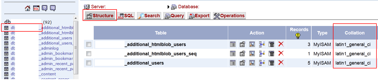 database individual table encoding